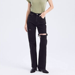 Abercrombie & Fitch High Rise 90s Relaxed Denim Jean Black Wash Thigh Destroy 26